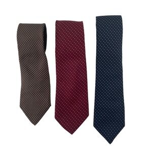 3 Vintage Silk Tie Dior Hardy Ames  Men Navy Red Brown Polka Dot Neck Preppy
